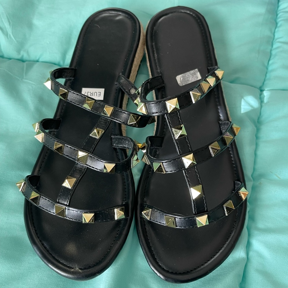 Studded sandals. Black spike sandals